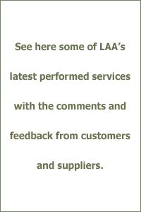 animated banner with some photos of LAA's performed services and feedback from customers 
